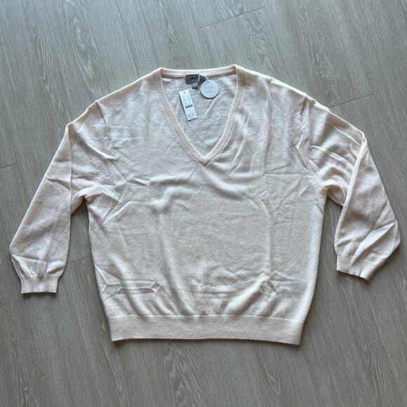 J Crew Cashmere Relaxed V-neck Sweater Womens Medium Muslin White - Picture 2 of 12